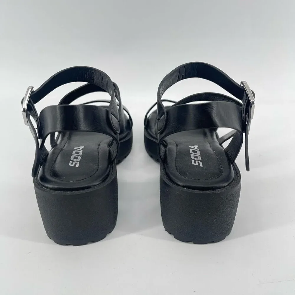 SODA Account Girls Black Platform Sandals Size 3 Y2K Chunky Heel Open Toe Shoes